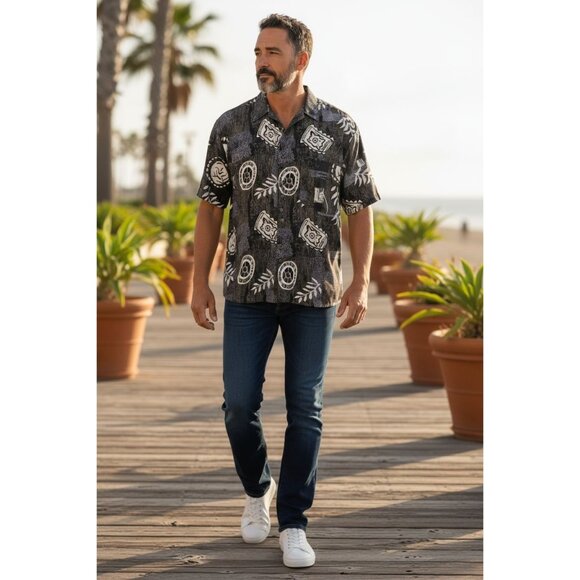 Summa Other - Vintage Summa Silk Hawaiian Shirt Mens S Black White Abstract 100% Silk Shirt